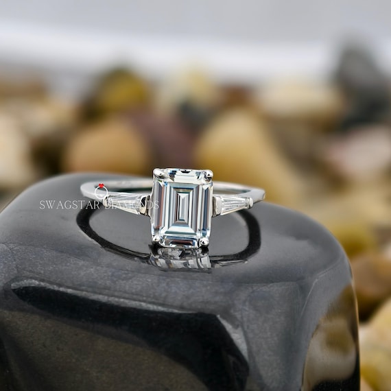 1.7 Ct Emerald Shape Lab Grown Diamond Engagement Ring 14K Gold Anniversary Wedding Proposal Ring Gift For Her Girlfriend Wife Birthday