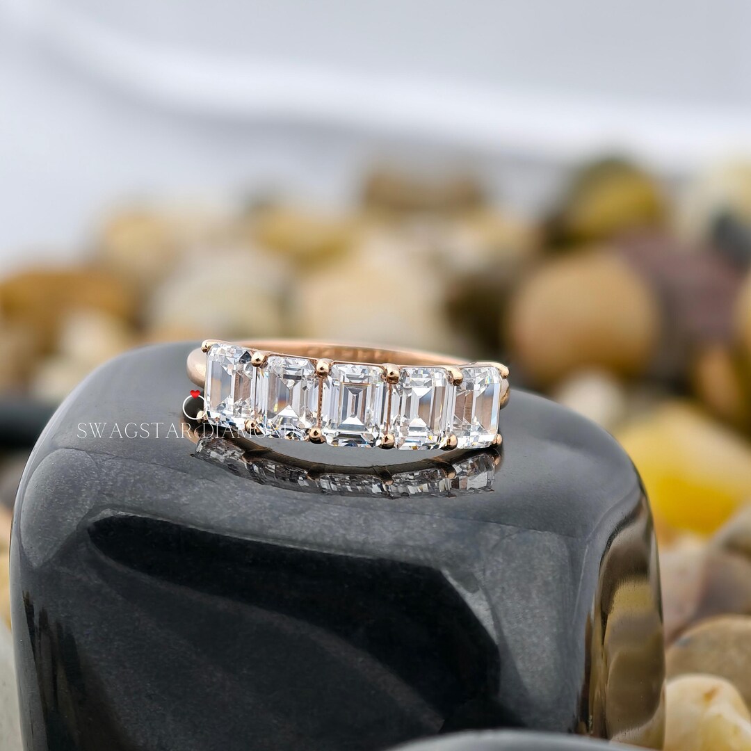 Emerald Cut Lab Diamond Eternity Band Wedding Eternity Ring Band 14K ...