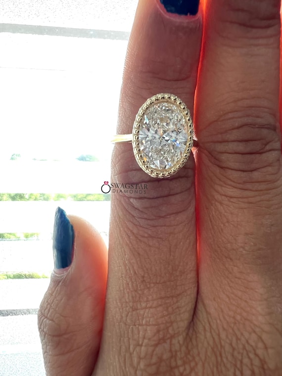 3.00 CT Oval Lab Diamond Ring, Hidden Halo, 14k Yellow Gold