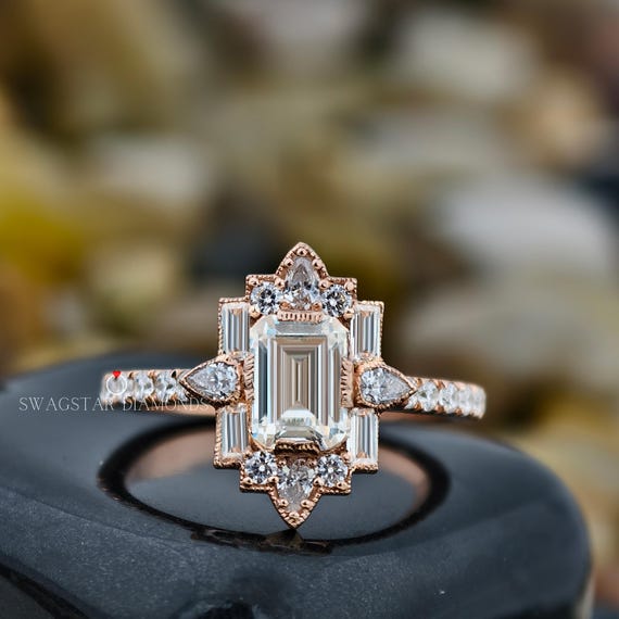 2 Ct Emerald Shape Lab Grown Diamond Engagement Ring 14K Gold Anniversary Wedding Proposal Ring For Her Girlfriend Wife Birthday Gift