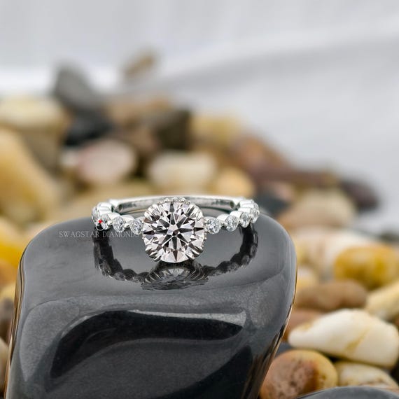 2CT Round Cut Engagement Ring Solitaire Lab Grown Diamond Ring Triple claw prong ring Double hidden halo ring Wedding ring anniversary  Gift