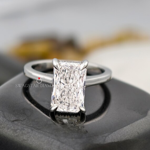 Radiant Cut Engagement Ring Lab Grown Diamond, 3 CT Solitaire Diamond Ring, Prong Setting, Solid 18K White Gold Ring, Anniversary Gift Her