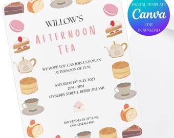 Editable Afternoon Tea Party Invitation: Pink Teacup Design (Digital Download)