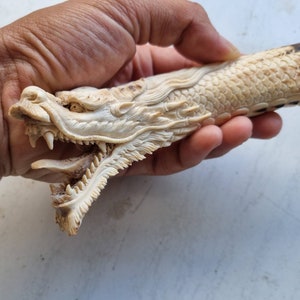 Deer antler carving dragon for knife handle antler