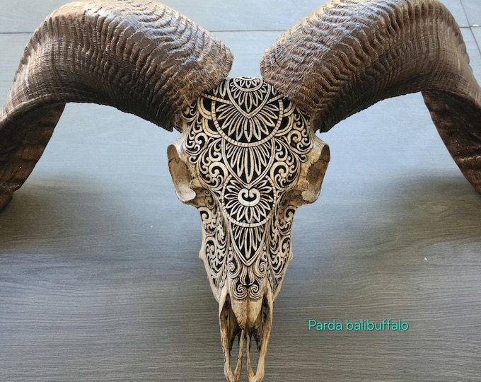 carved ram skull boho skull