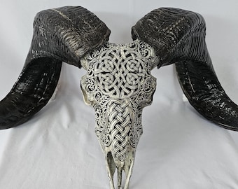 carve ram skull carving celtic tatto style