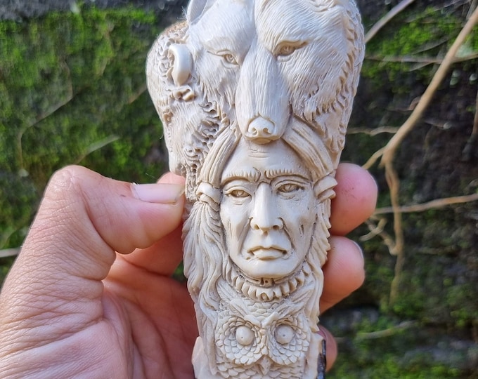 Deer antler carving Indian relieft for handle