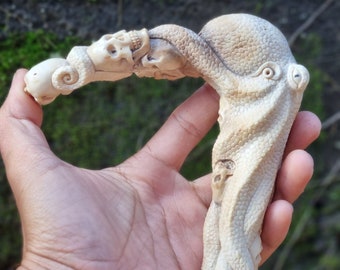 Deer antler carving octopus for cane handle
