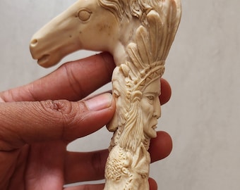 Deer antler carving cane handle walking stick