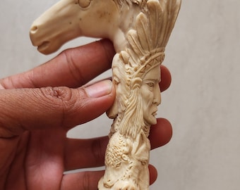 Deer antler carving cane handle walking stick