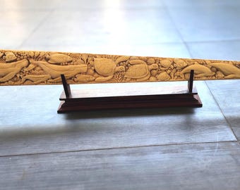 Hand-Carved Swordfish Bone Art | Intricate Marine Life Scene | Unique Home Decor
