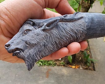 Hand Carved Buffalo Horn Wolf Head, Custom Knife Handle