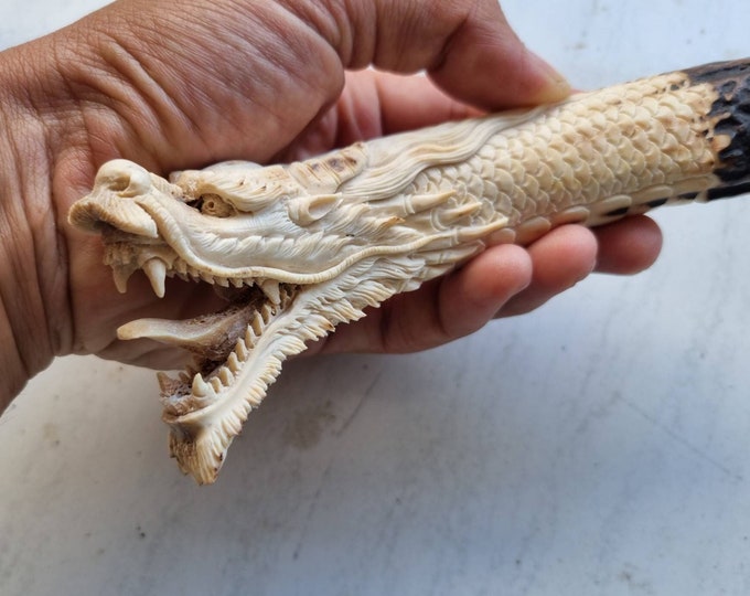 Deer antler carving dragon for knife handle antler