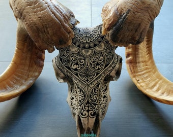 carved ram skull boho skull