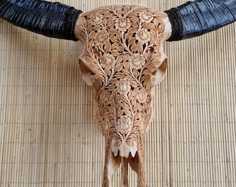 carved buffalo skull small carving flower its not cow skull