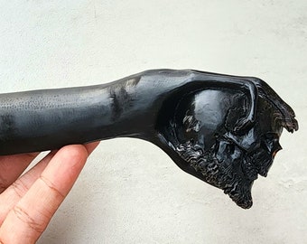 Black Horn skull on hand for knife handle