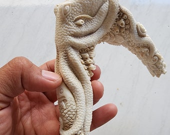 Hand-Carved Octopus Handle Made from Natural Antler | Custom Knife or Cane Handle