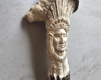 Carved Deer Antler Knife Handle – Native Spirit Animal Wolf Eagle Bear