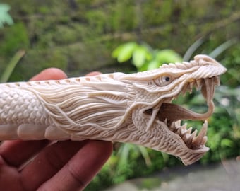 Hand Carved Dragon Knife Handle – Natural Deer Antler – Custom Knife Supply
