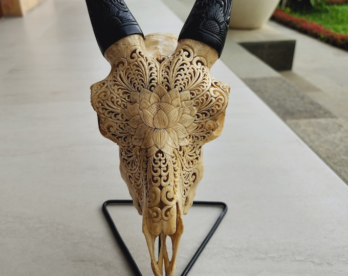 Carve goat skull carving lotus antic