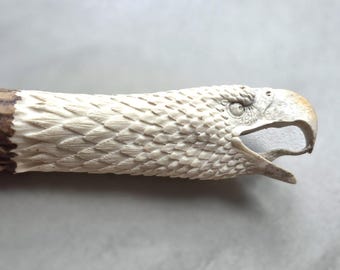Hand Carved Eagle Head Knife Grip | Natural Horn Wildlife Art | Custom Handmade Carving