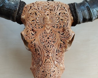 carve buffalo skull floral antic