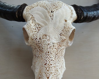 carve buffalo skull eagle white with micro patern