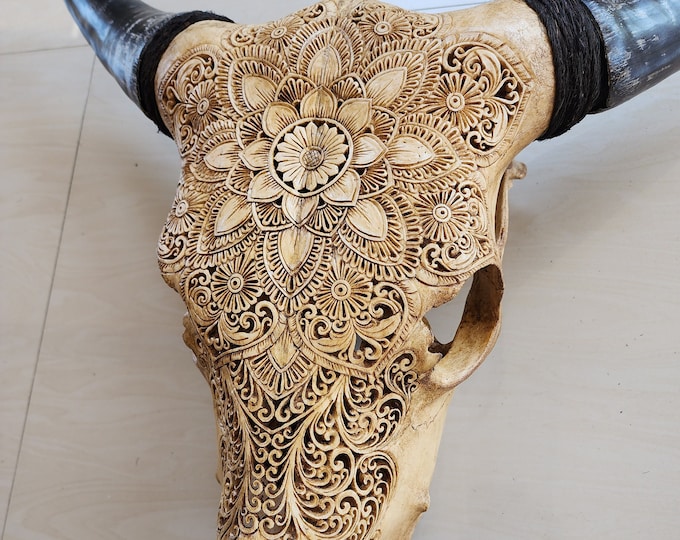 carved cow skull mandala