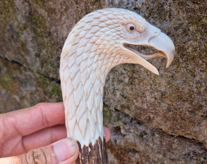 antler carving cane handle walking stick eagle