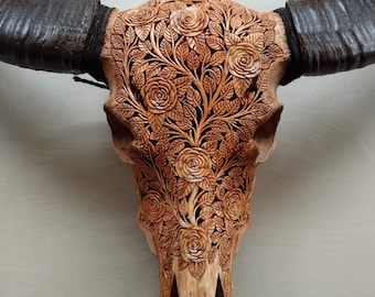 carved buffalo skull Rose antic