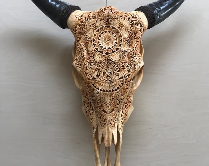 carved cow skull carving Mandala