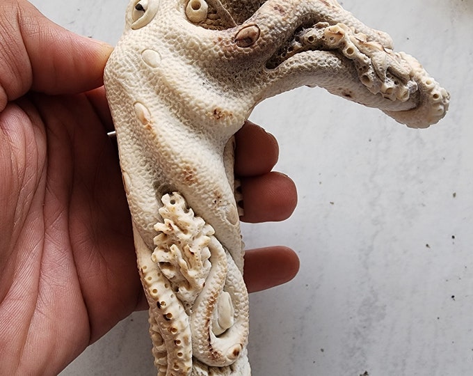 Deer antler carving octopus for cane handle