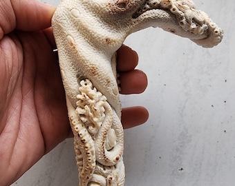Hand Carved Deer Antler Octopus Walking Stick Handle – Nautical Art