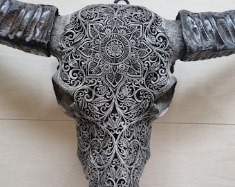 Boho Chic Carved Bison Skull Decor