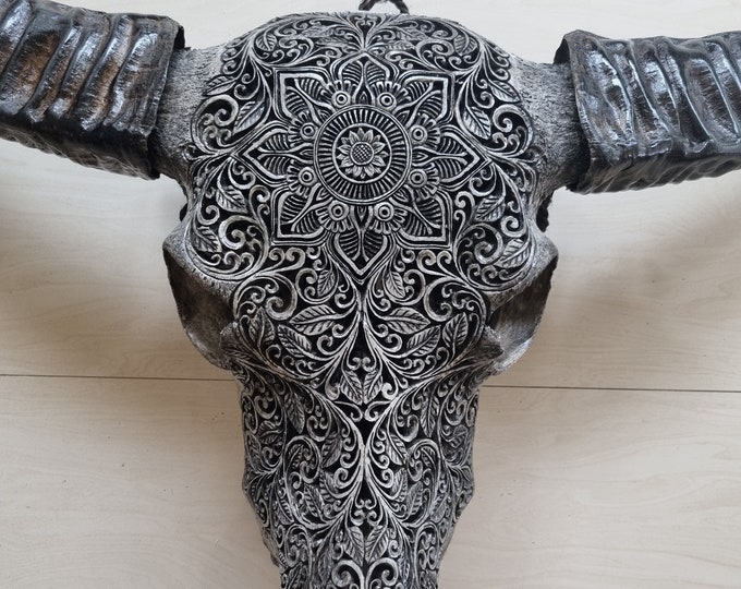 Boho Chic Carved Bison Skull Decor