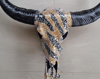 Mosaic SKULL glass buffalo skull