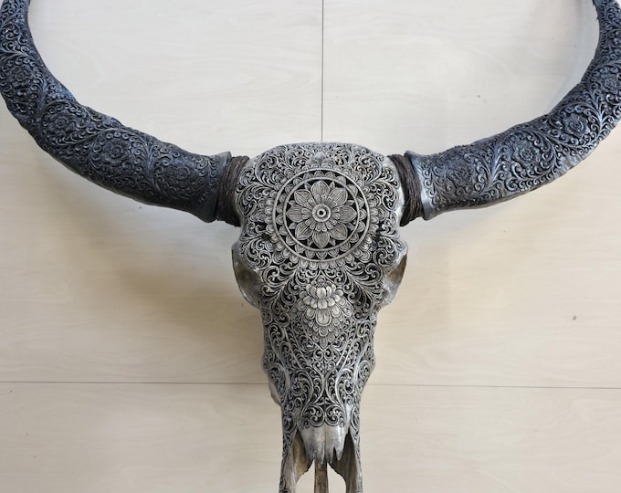 Hand-Carved Buffalo Skull Wall Art – Balinese Mandala Design