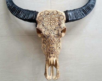 carve buffalo skull Mandala gemstone