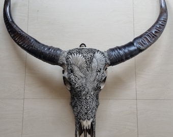 Hand Carved Buffalo Skull Eagle Sculpture – Balinese Bone Art