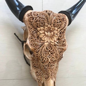 carved cow skull lotus