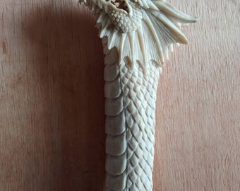 Hand Carved Dragon antler Knife Handle Custom Fantasy Grip