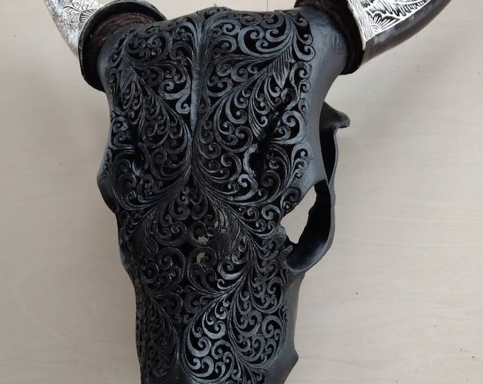 hand-carved cow skull carving HARTR