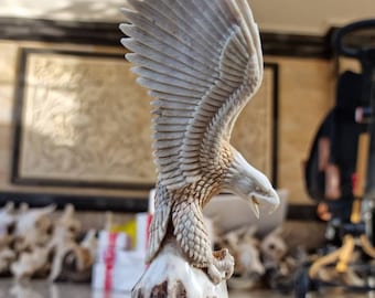 Moose antler carving eagle 3D sculpthure For gift