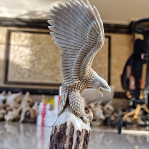 Moose antler carving eagle 3D sculpthure For gift