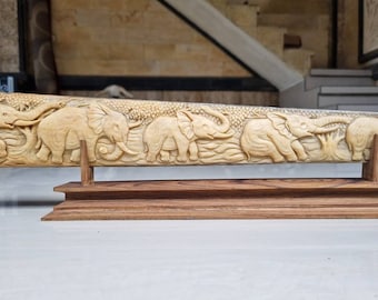 bone carving swordfish nose elephant groupe