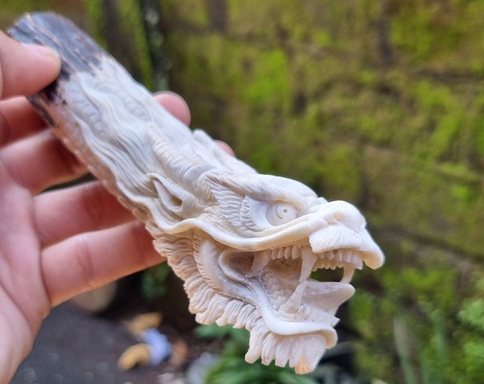Deer antler carving dragon for knife handle antler