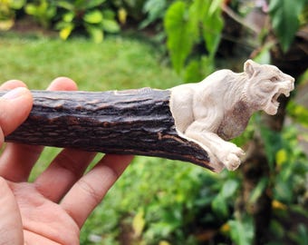 Hand-Carved Deer Antler Knife Handle – Roaring Tiger Design