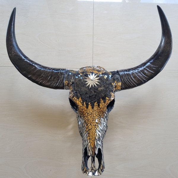 Mosaic Buffalo Skull Wall Decor | Handmade Tribal Western Art