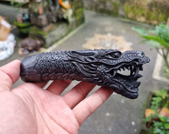 Knife Handle Dragon black huge buffalo horn