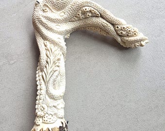 Hand Carved Deer Antler Octopus Cane Handle – Nautical Art